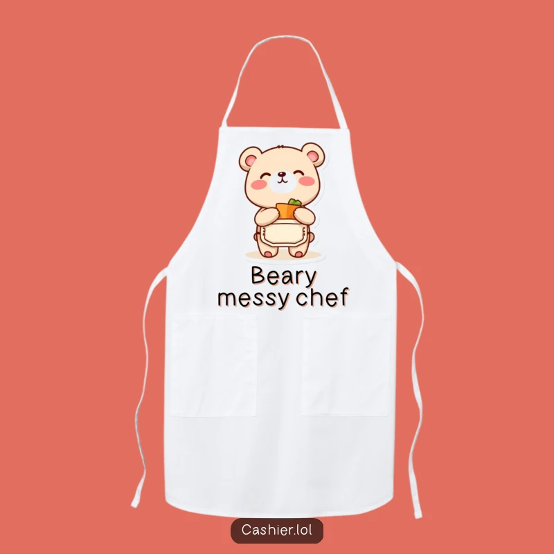 Funny Bear Cub Kitchen Apron: Joyful Grocer Character, Practical & Perfect Funny Gift