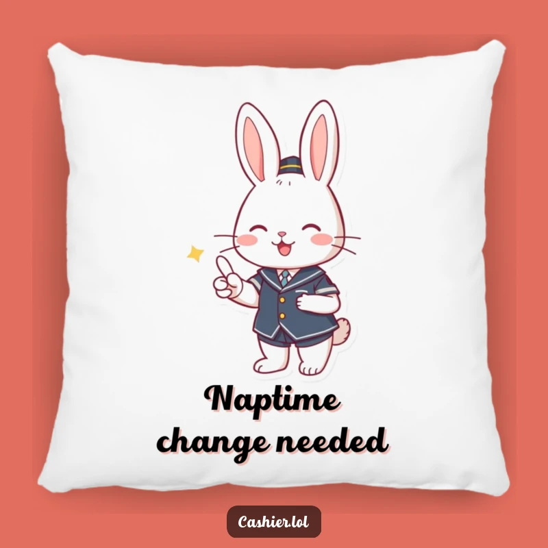 Funny Rabbit Cashier Pillow: Cute Uniformed Bunny for Cozy, Cheerful Decor