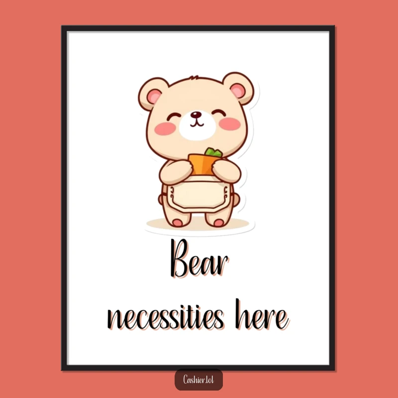 Funny Bear Cub Digital Art: Joyful Grocer Character, Instant Download & Funny Gift