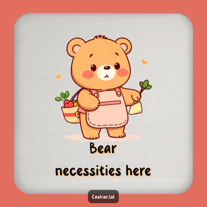 Protect Surfaces with Funny Bear Bagging Groceries Coaster: Retail Charm