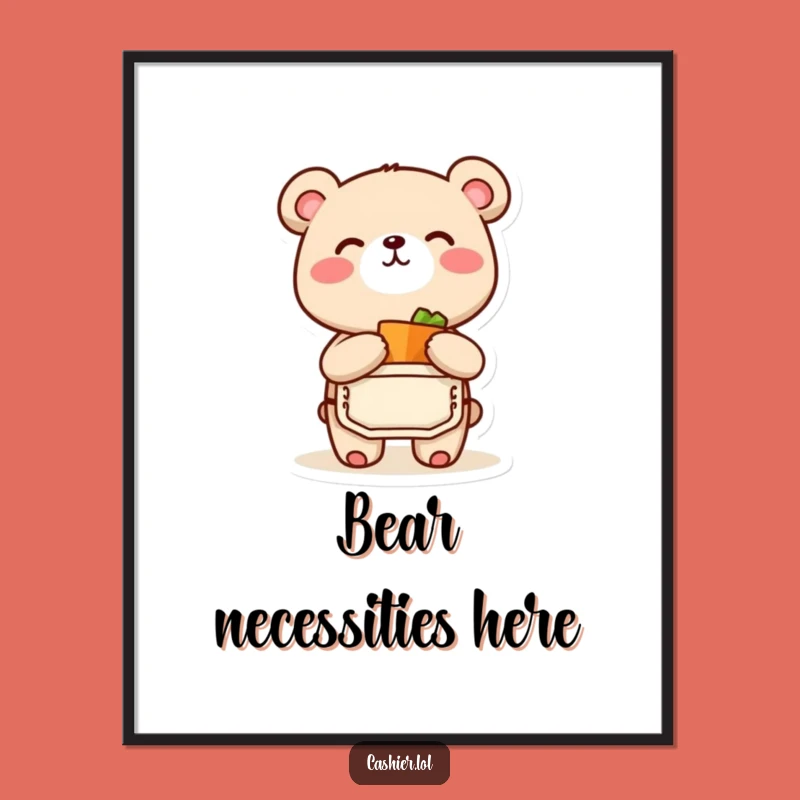 Funny Bear Cub Art Poster: Joyful Grocer Character, Whimsical & Perfect Funny Gift