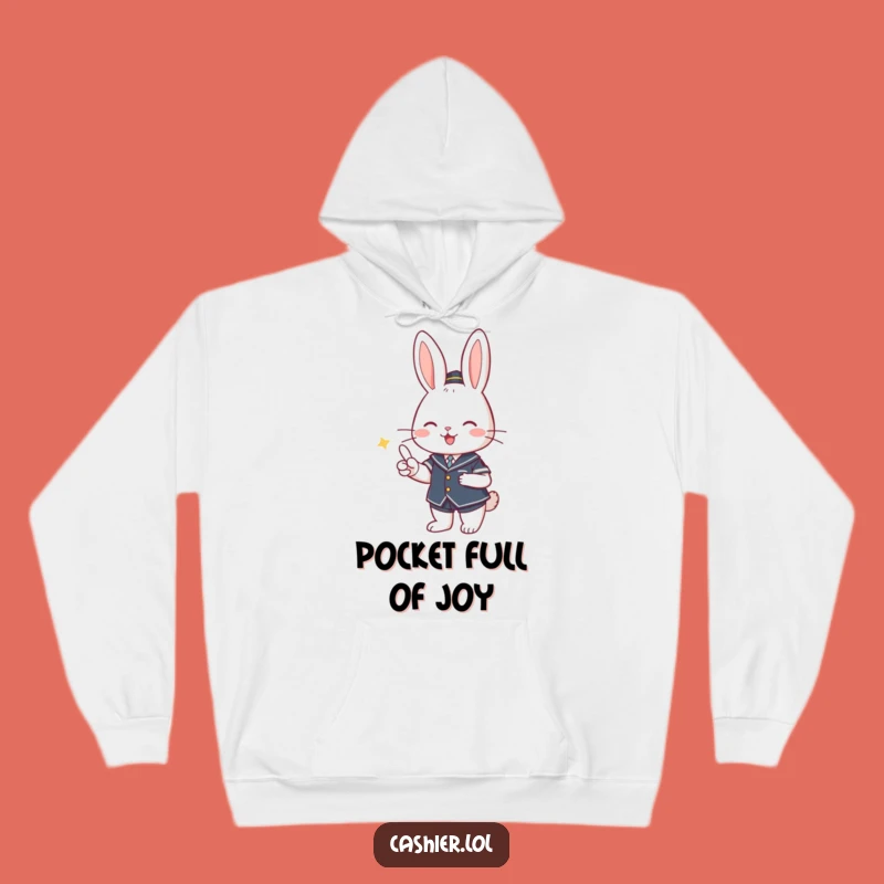 Funny Rabbit Cashier Hoodie: Cozy Comfort with a Smiling Uniformed Bunny