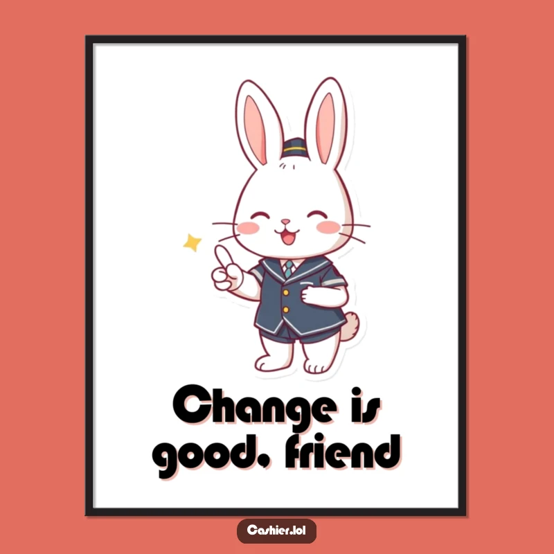 Free Printable Bunny Cashier Wall Art: Cute Uniformed Rabbit Funny Downloadable Decor