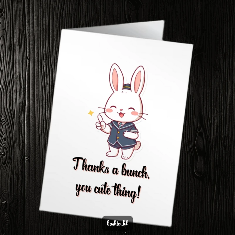 Funny Free Printable Thank You Card: Adorable rabbit in uniform handing change with a smile, perfect for expressing gratitude.