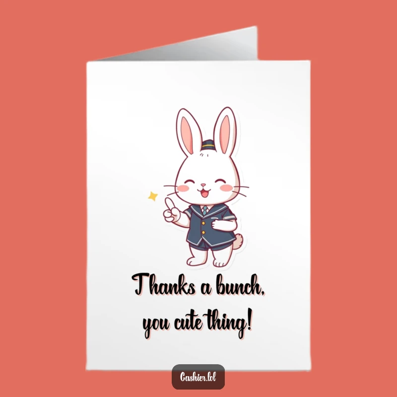 Free Printable Rabbit Thank You Card: Cute Uniformed Cashier Funny Downloadable Gift