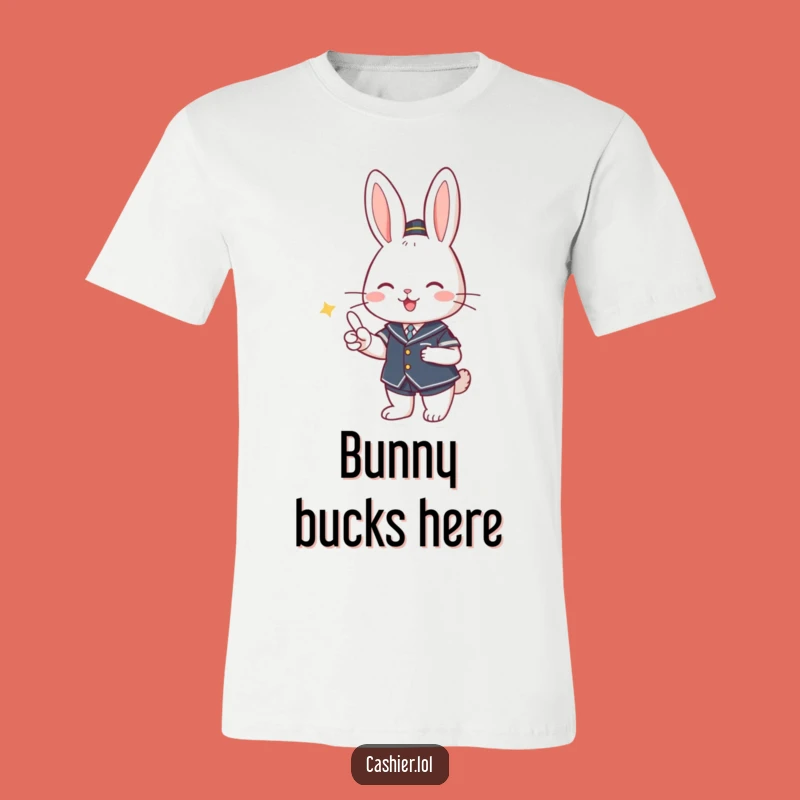 Funny Rabbit Cashier T-Shirt: Adorable Uniformed Bunny Serving Smiles Daily