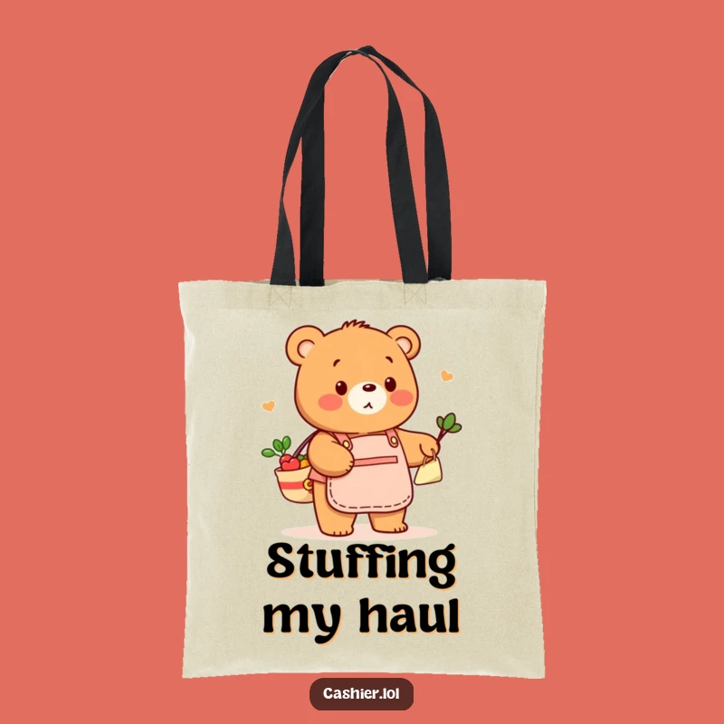 Funny Bear Bagging Groceries Tote Bag: Carry Your Goods with Glee
